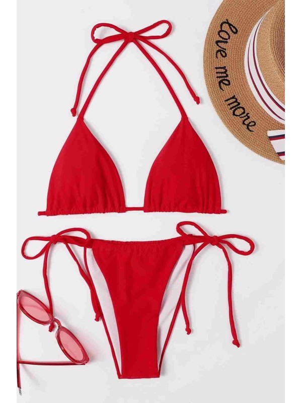  Brezilya Model Bağlamalı Bikini Üstü Kırmızı 