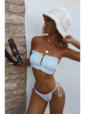  Brezilya Model Büzgülü Bağlamalı Bikini Altı Beyaz 