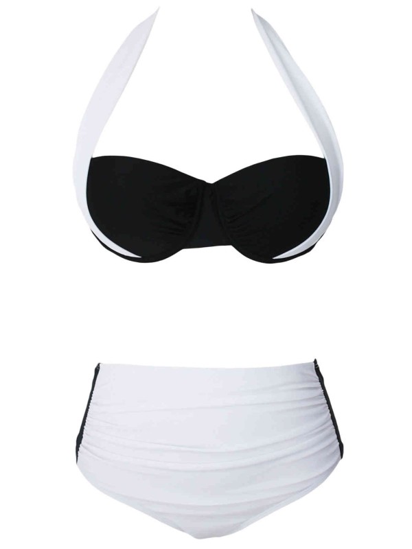  Kaplı Siyah Beyaz Tasarım Bikini Takım 