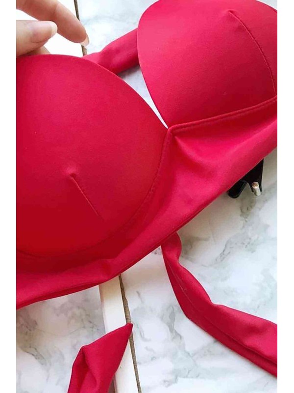  Kırmızı Yuksek Bel Bikini Takım 