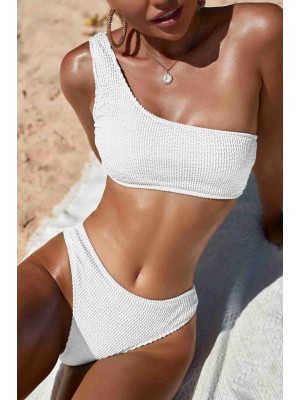 Angelsin Özel Fitilli Kumaş Bikini Takım Beyaz | MS4261-1000