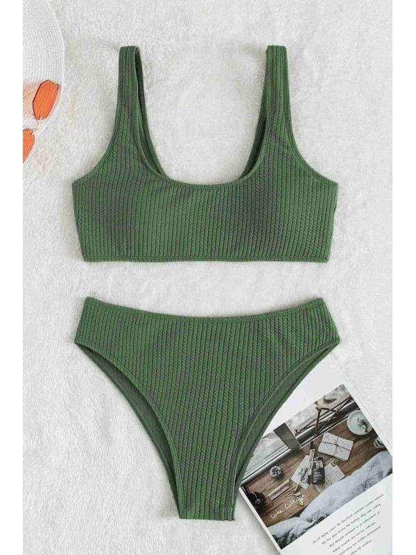  Özel Fitilli Kumaş Tankini Bikini Üstü Yeşil 