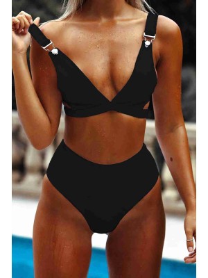  Özel Tasarım Yüksek Bel Bikini Takım Siyah 