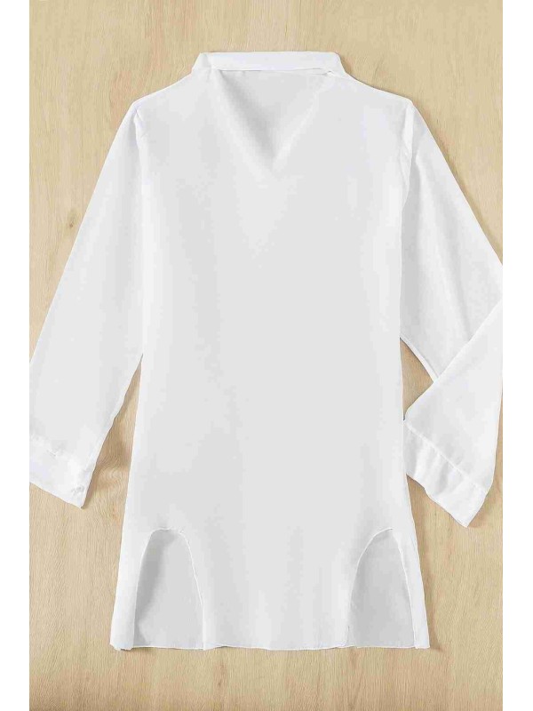  Şifon Gömlek Plaj Elbisesi Pareo Kimono Kaftan Beyaz 