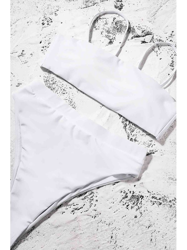  V Kesim Yüksek Bel Bikini Takım Beyaz 