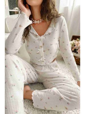 Merry See Özel Örme Kumaş Baskılı Uzun Kollu Pijama Takımı Çok Renkli | MS4072-1002