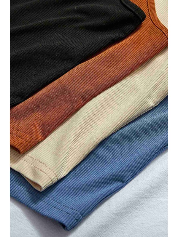  Tek Renk 1 Adet Kadın Kolsuz Örme Kumaş Bluz Crop Kahverengi 