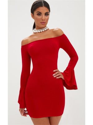 Kırmızı İspanyol Kol Dar Elbise